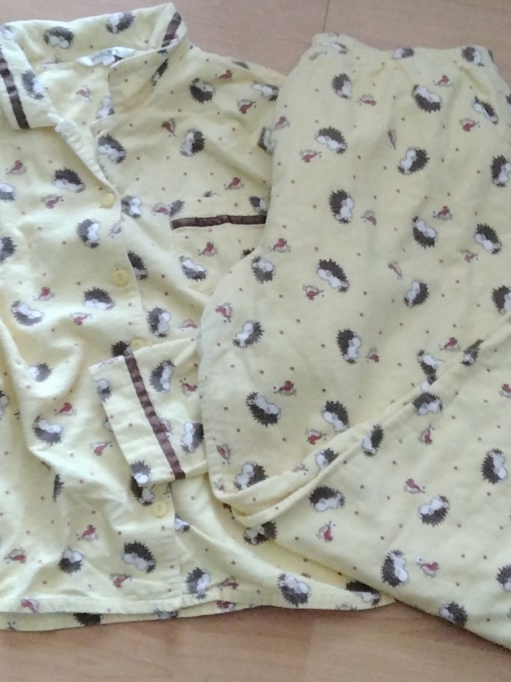 Yellow flannel  Hedgehog Print Pajama Set